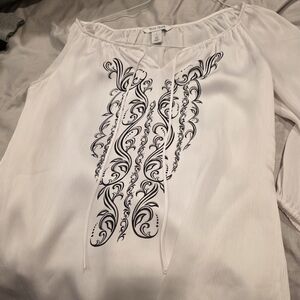 White House Black Market Cream Long Sleeve Tie Front Blouse